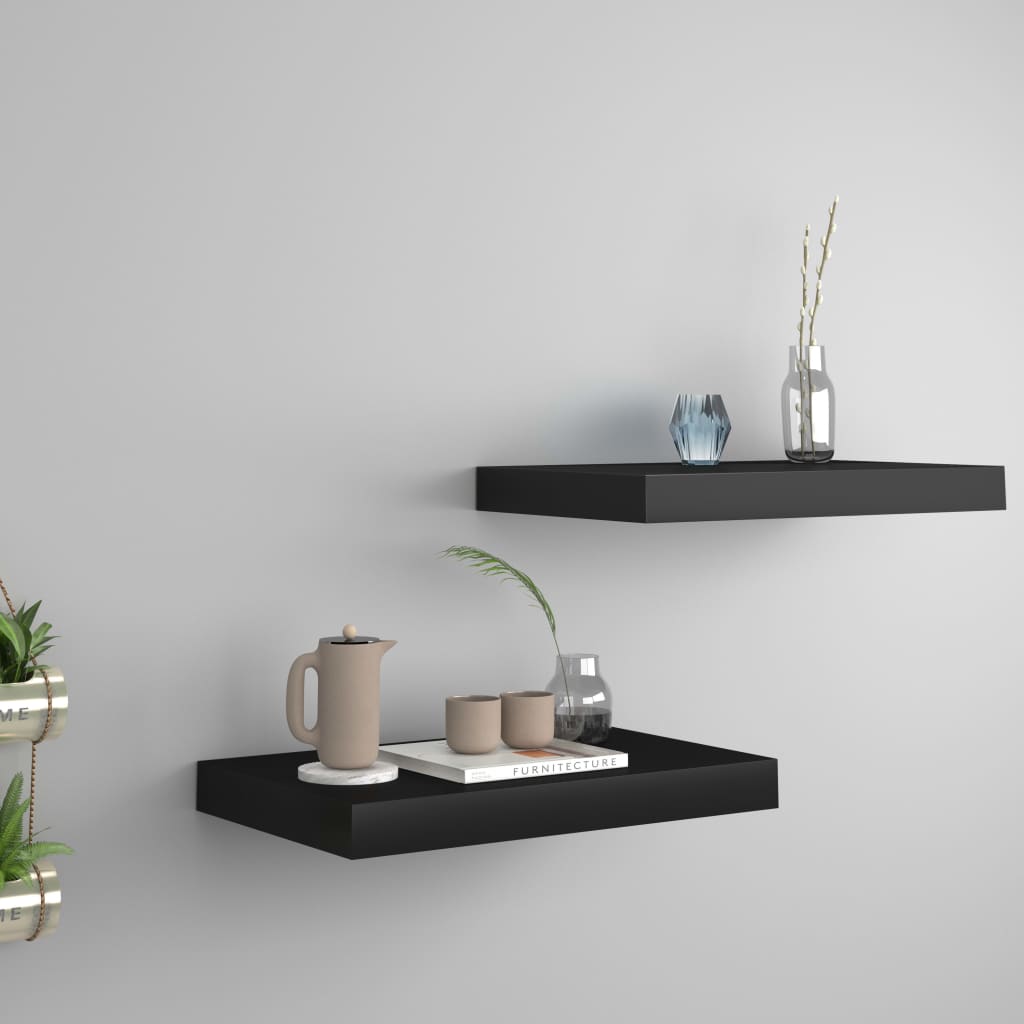 Scaffali A Parete 2 Pz Neri 40x23x3,8 Cm In Mdf