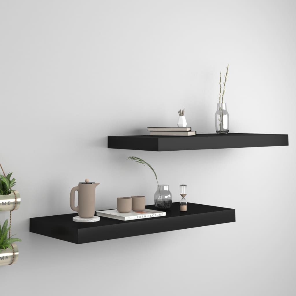 Scaffali A Parete 2 Pz Neri 60x23,5x3,8 Cm In Mdf