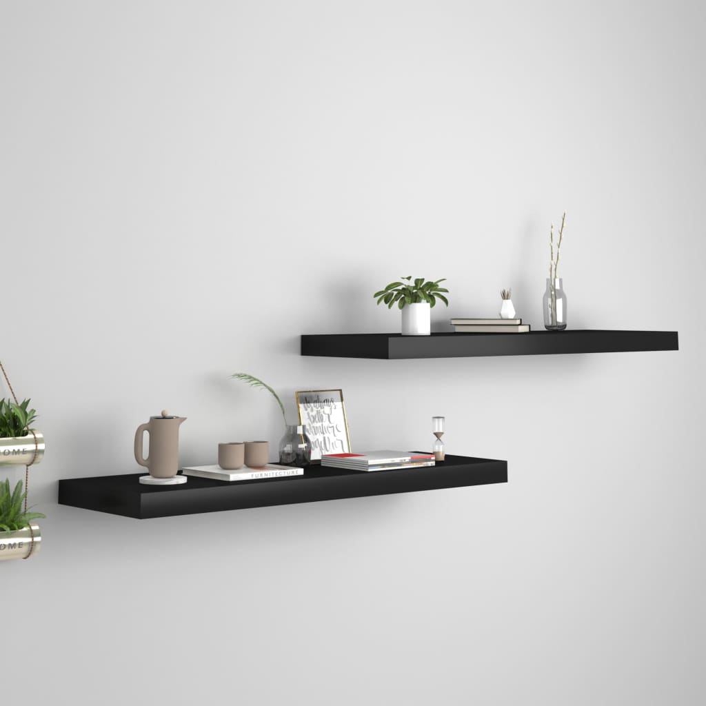 Scaffali A Parete 2 Pz Neri 80x23,5x3,8 Cm In Mdf