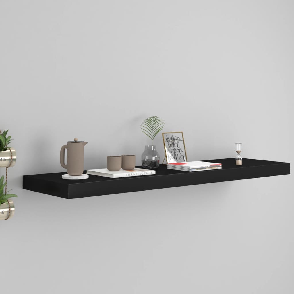 Scaffale A Parete Nero 90x23,5x3,8 Cm In Mdf