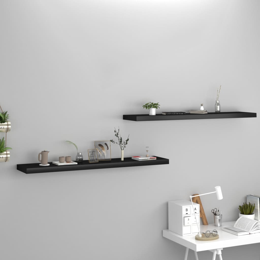 Scaffali A Parete 2 Pz Neri 120x23,5x3,8 Cm In Mdf