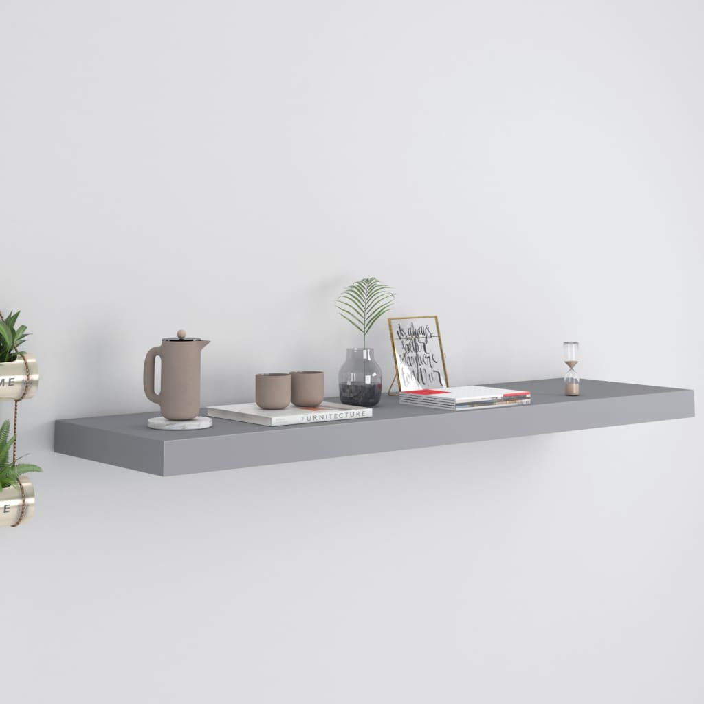 Scaffale A Parete Grigio 90x23,5x3,8 Cm In Mdf