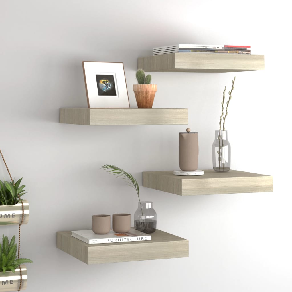 Scaffali A Parete 4 Pz Rovere 23x23,5x3,8 Cm In Mdf