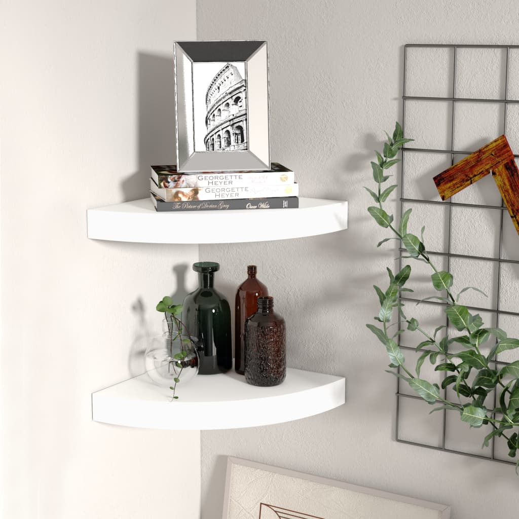 Scaffali Angolari A Parete 2 Pz Bianchi 25x25x3,8 Cm In Mdf