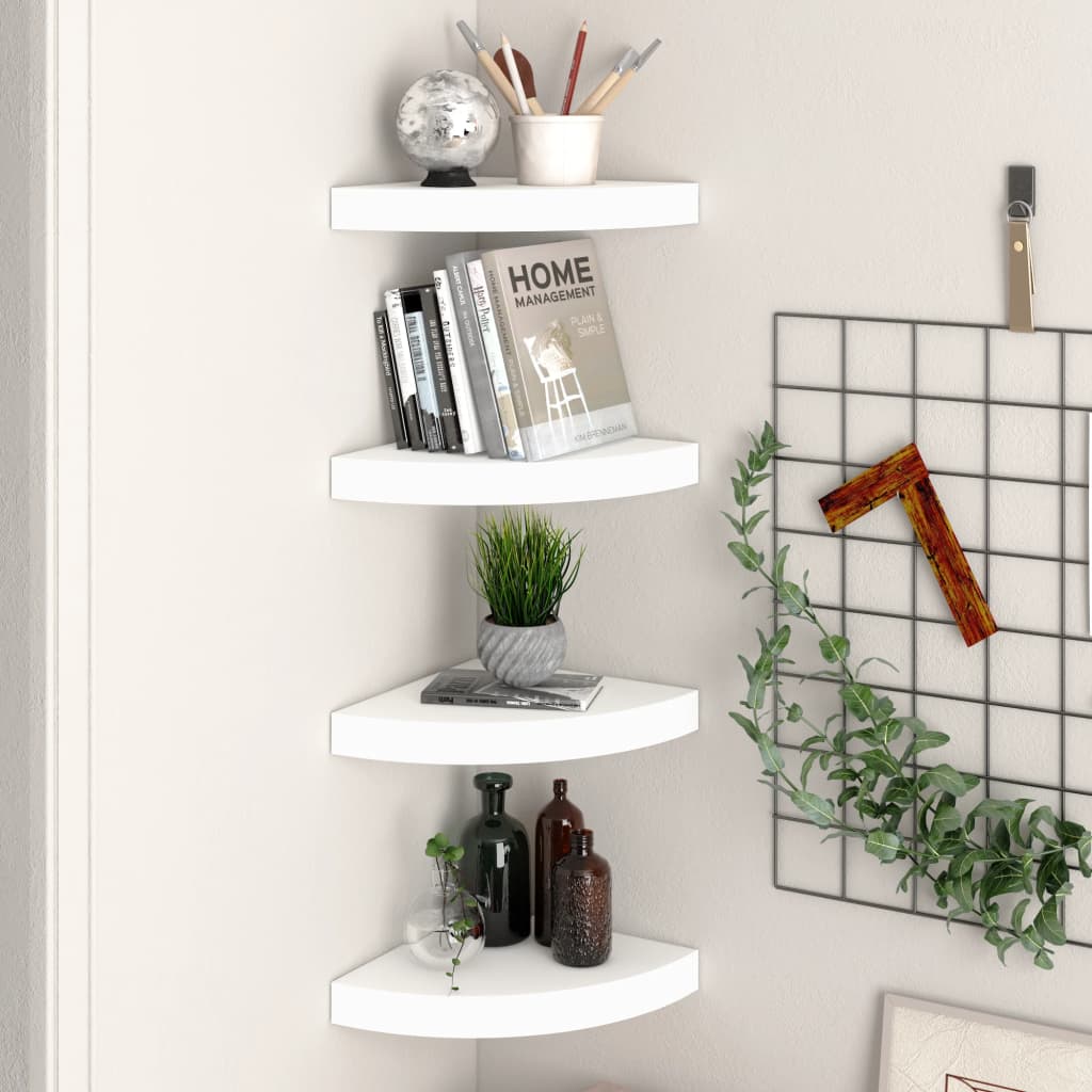 Scaffali Angolari A Parete 4 Pz Bianchi 25x25x3,8 Cm In Mdf