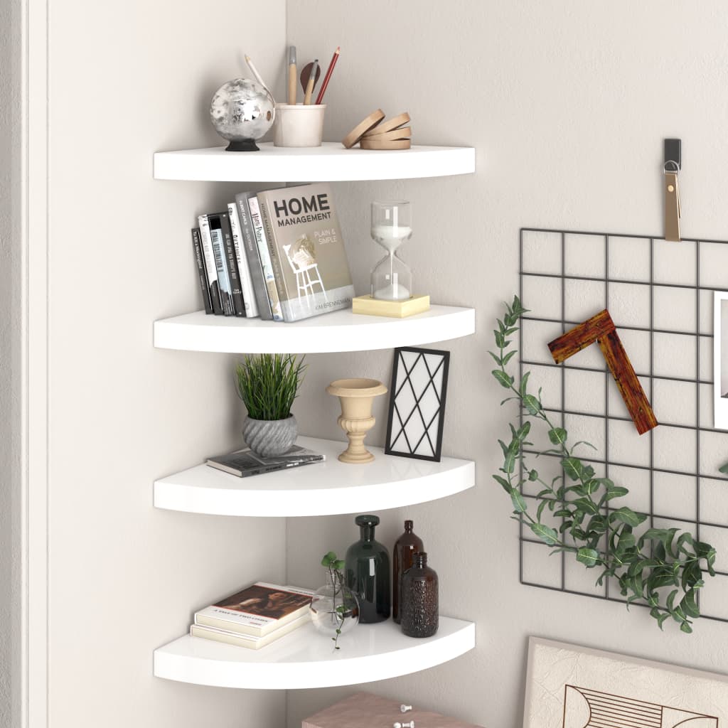 323909 Floating Corner Shelves 4 Pcs High Gloss White 35x35x3,8 Cm Mdf