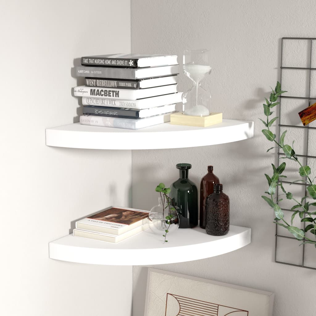 Scaffali Angolari A Parete 2 Pz Bianchi 35x35x3,8 Cm In Mdf