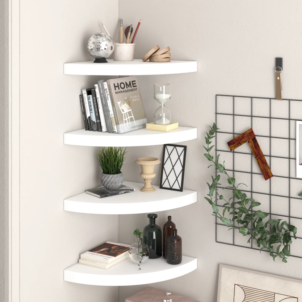 Scaffali Angolari A Parete 4 Pz Bianchi 35x35x3,8 Cm In Mdf