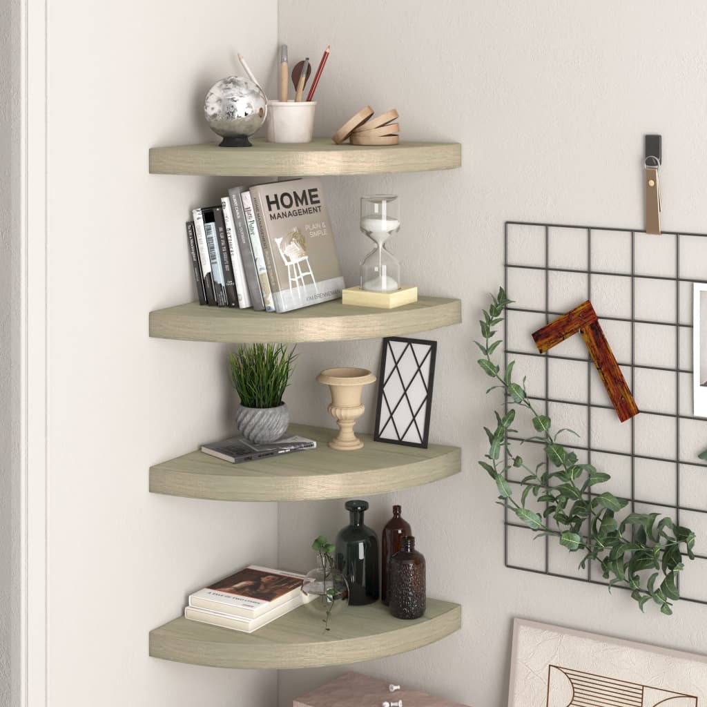 Scaffali Angolari A Parete 4 Pz Rovere 35x35x3,8 Cm In Mdf