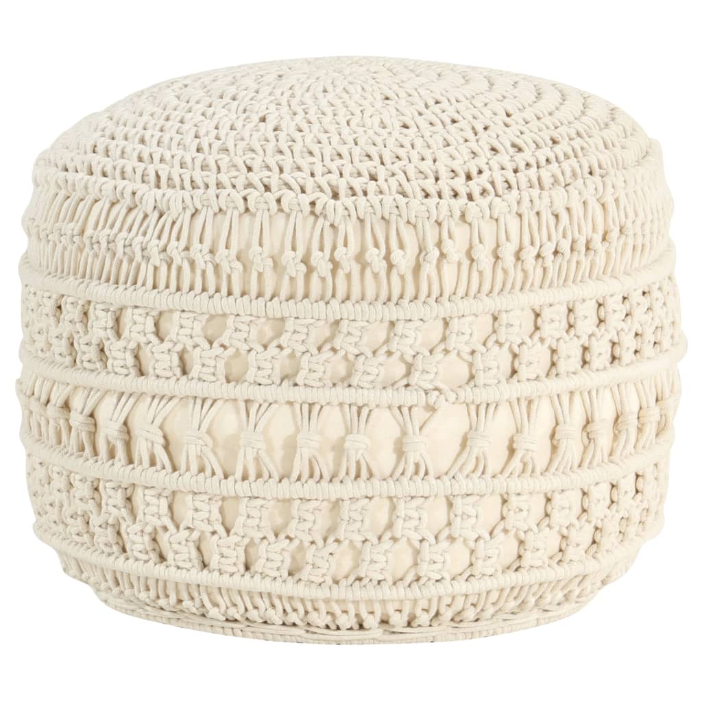 Pouf Lavorato A Mano In Macramé 45x30 Cm In Cotone
