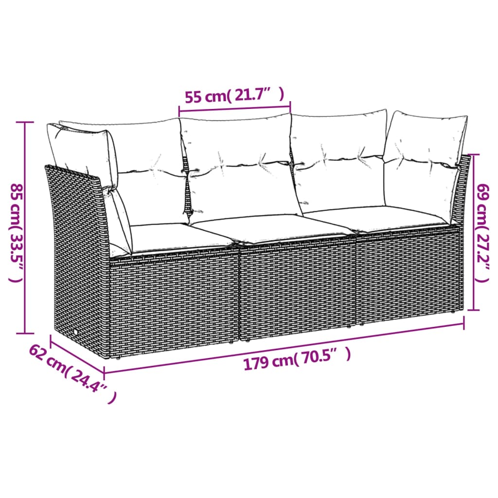 Set Divano Da Giardino 3pz Con Cuscini Grigio Chiaro Polyrattan - Image 3
