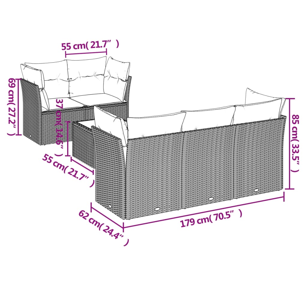 Set Divano Da Giardino 6 Pz Con Cuscini Grigio In Polyrattan - Image 3