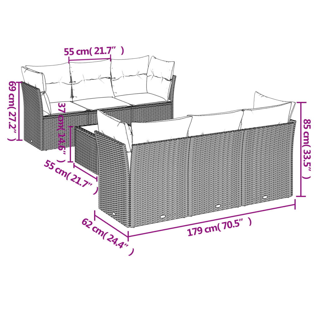 Set Divani Da Giardino Con Cuscini 7pz Nero Polyrattan - Image 3