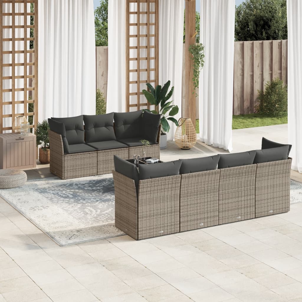 Set Divano Da Giardino 8 Pz Con Cuscini Grigio In Polyrattan