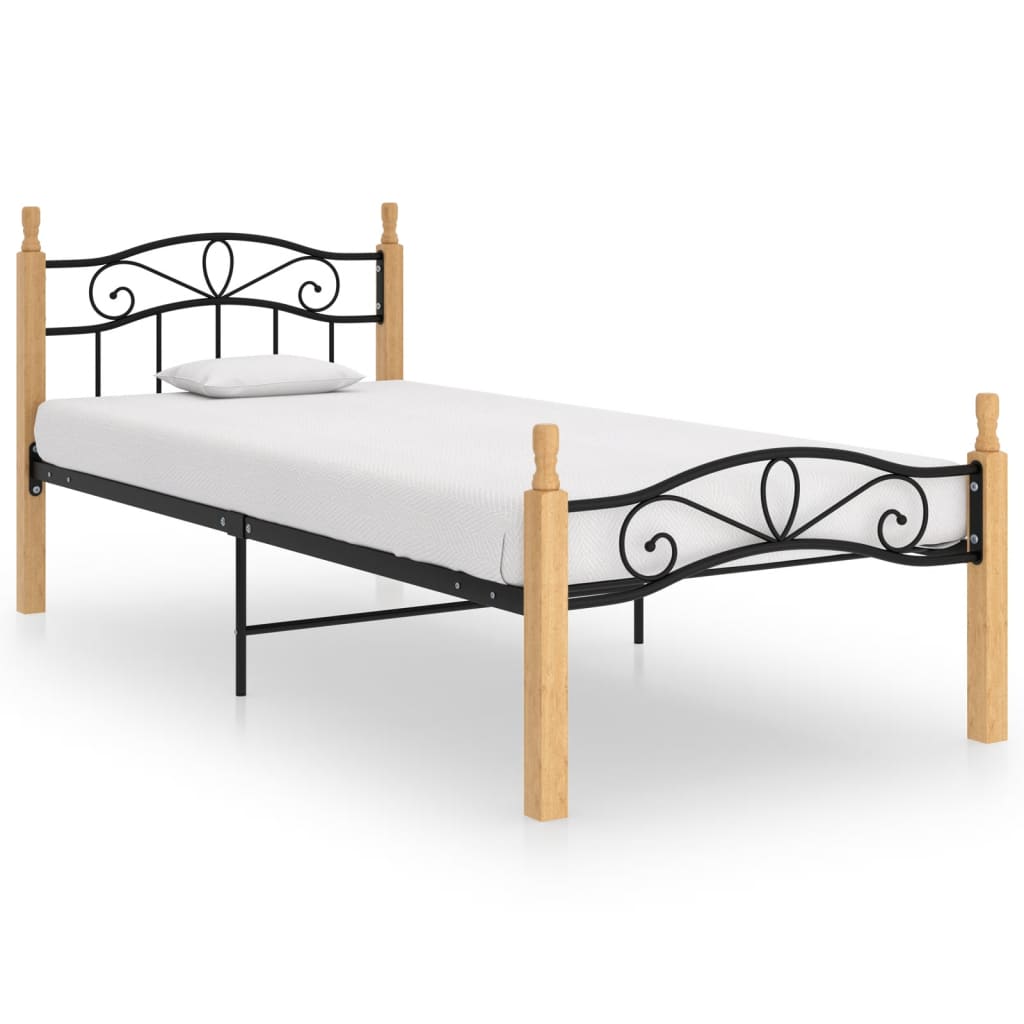 Giroletto Nero In Metallo E Legno Massello Di Rovere 90x200 cm