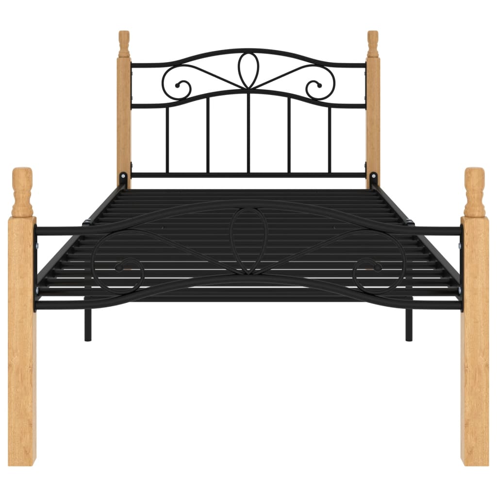 Giroletto Nero In Metallo E Legno Massello Di Rovere 90x200 cm - Image 3