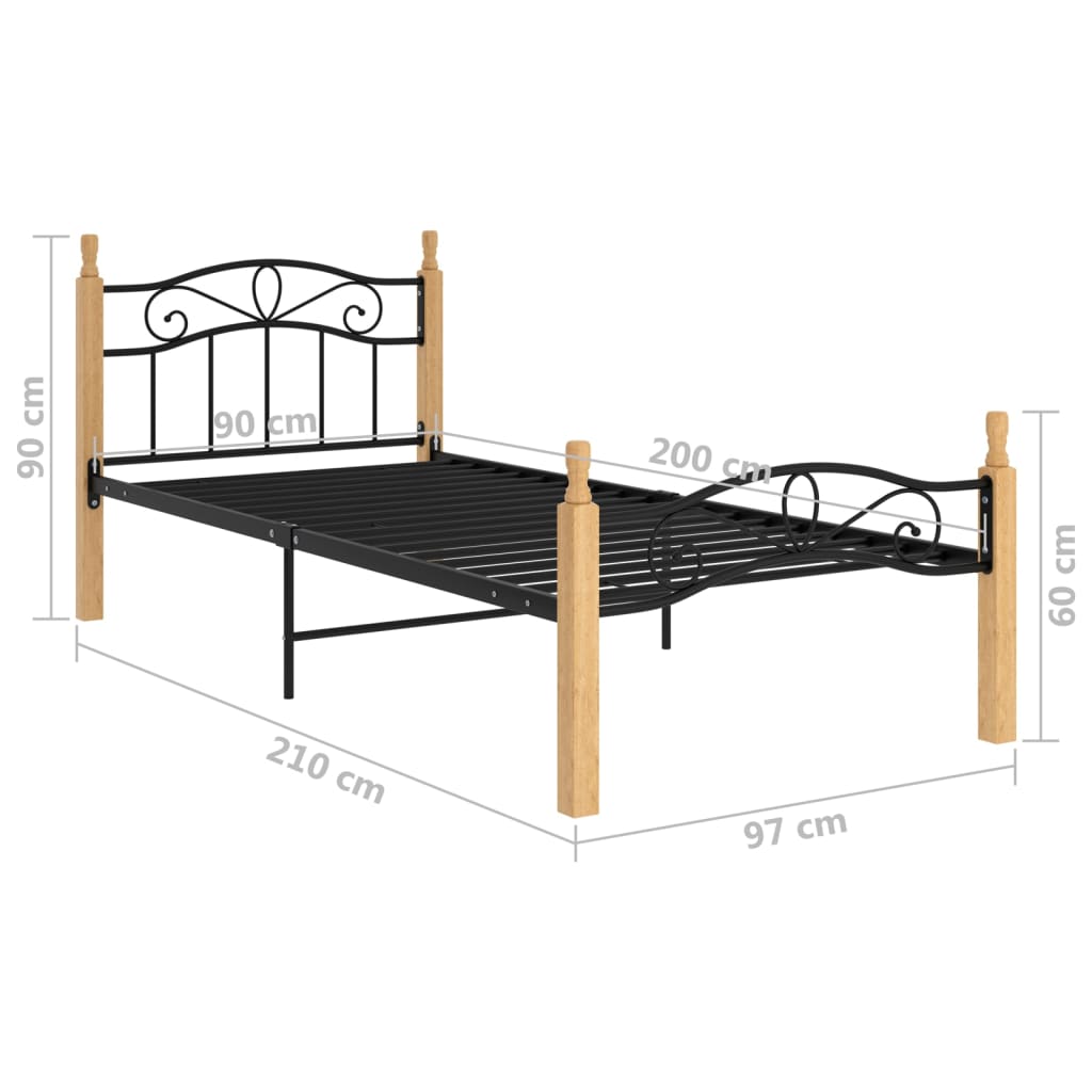 Giroletto Nero In Metallo E Legno Massello Di Rovere 90x200 cm - Image 6