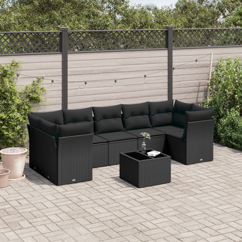 Set Divani Da Giardino Con Cuscini 8 Pz Nero In Polyrattan
