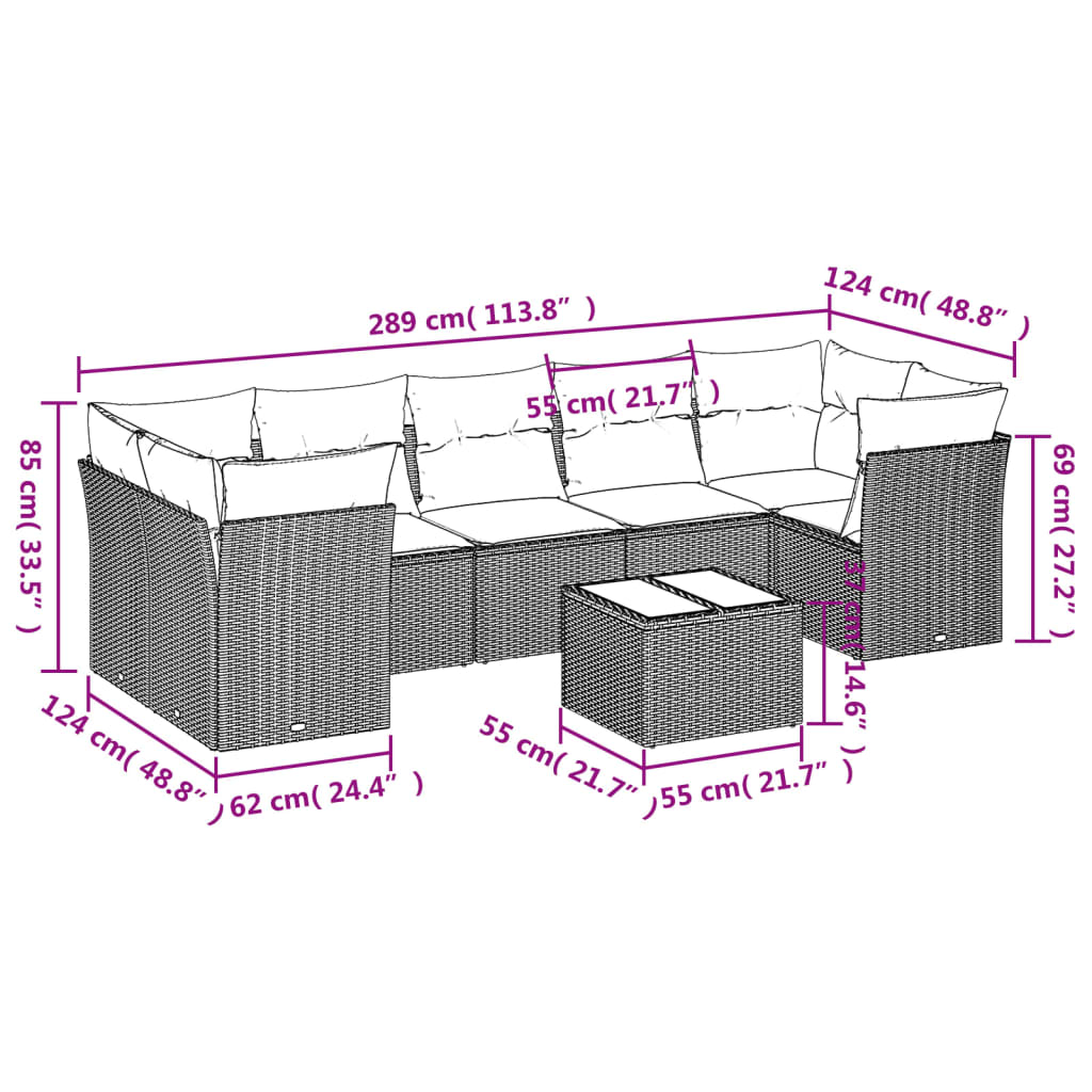 Set Divani Da Giardino Con Cuscini 8 Pz Nero In Polyrattan - Image 3