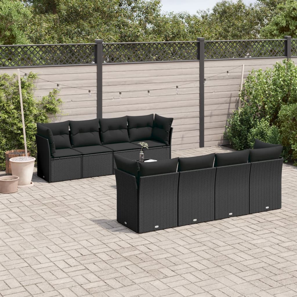Set Divani Da Giardino 9 Pz Con Cuscini Nero In Polyrattan