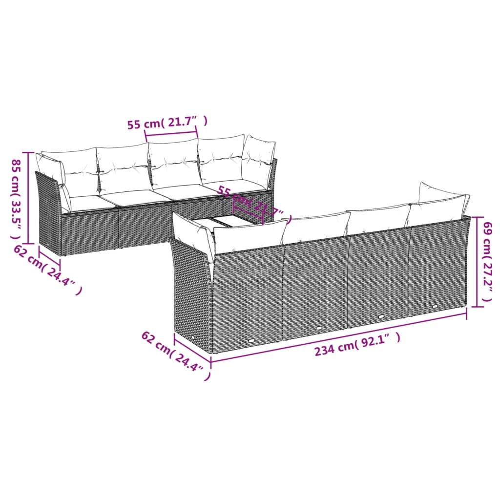 Set Divani Da Giardino 9 Pz Con Cuscini Nero In Polyrattan - Image 3