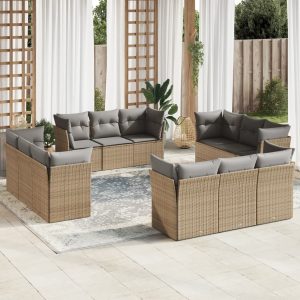 Set Divani Da Giardino 12 Pz Con Cuscini Beige In Polyrattan