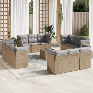 Set Divano Da Giardino 13 Pz Con Cuscini Beige In Polyrattan
