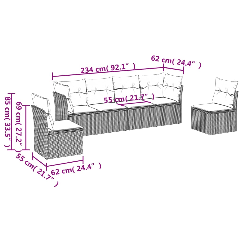 Set Divano Da Giardino 6 Pz Con Cuscini Beige In Polyrattan - Image 3