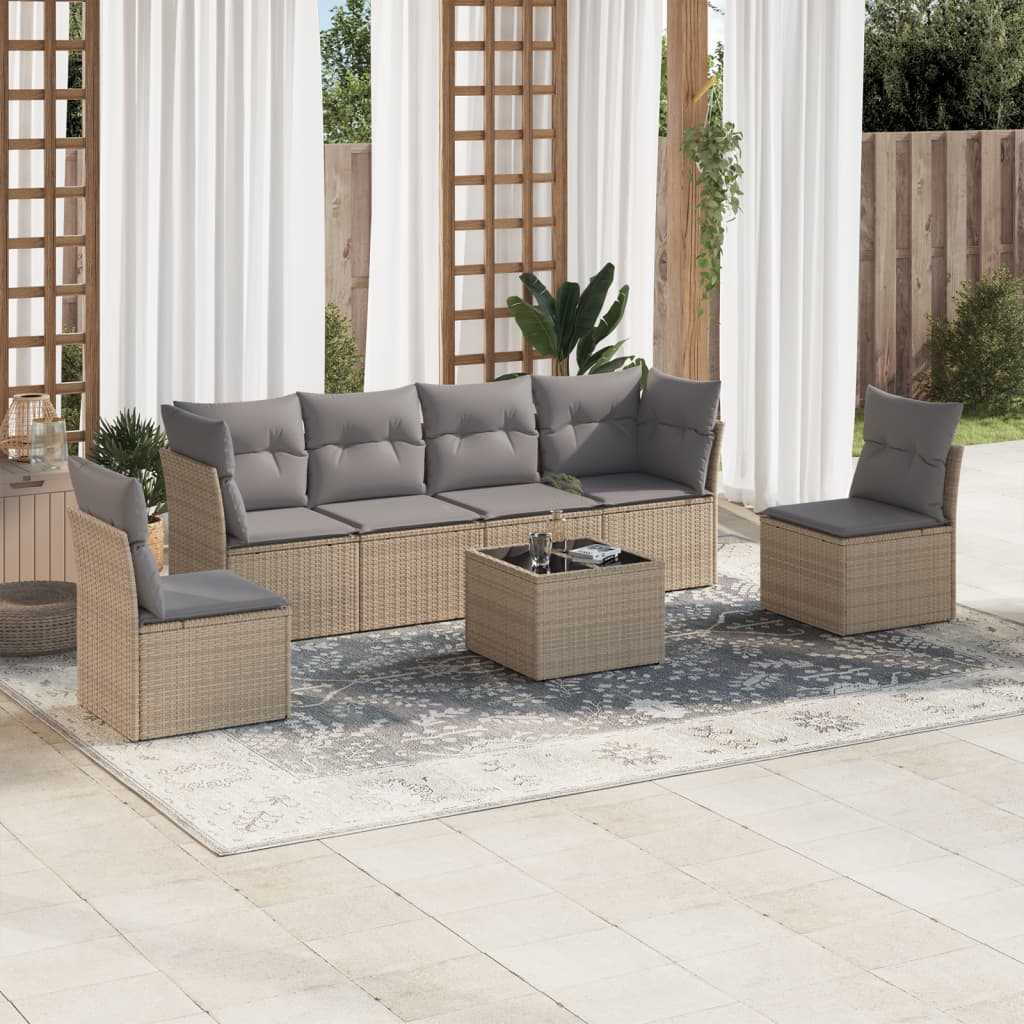Set Divani Da Giardino 7 Pz Con Cuscini Beige In Polyrattan