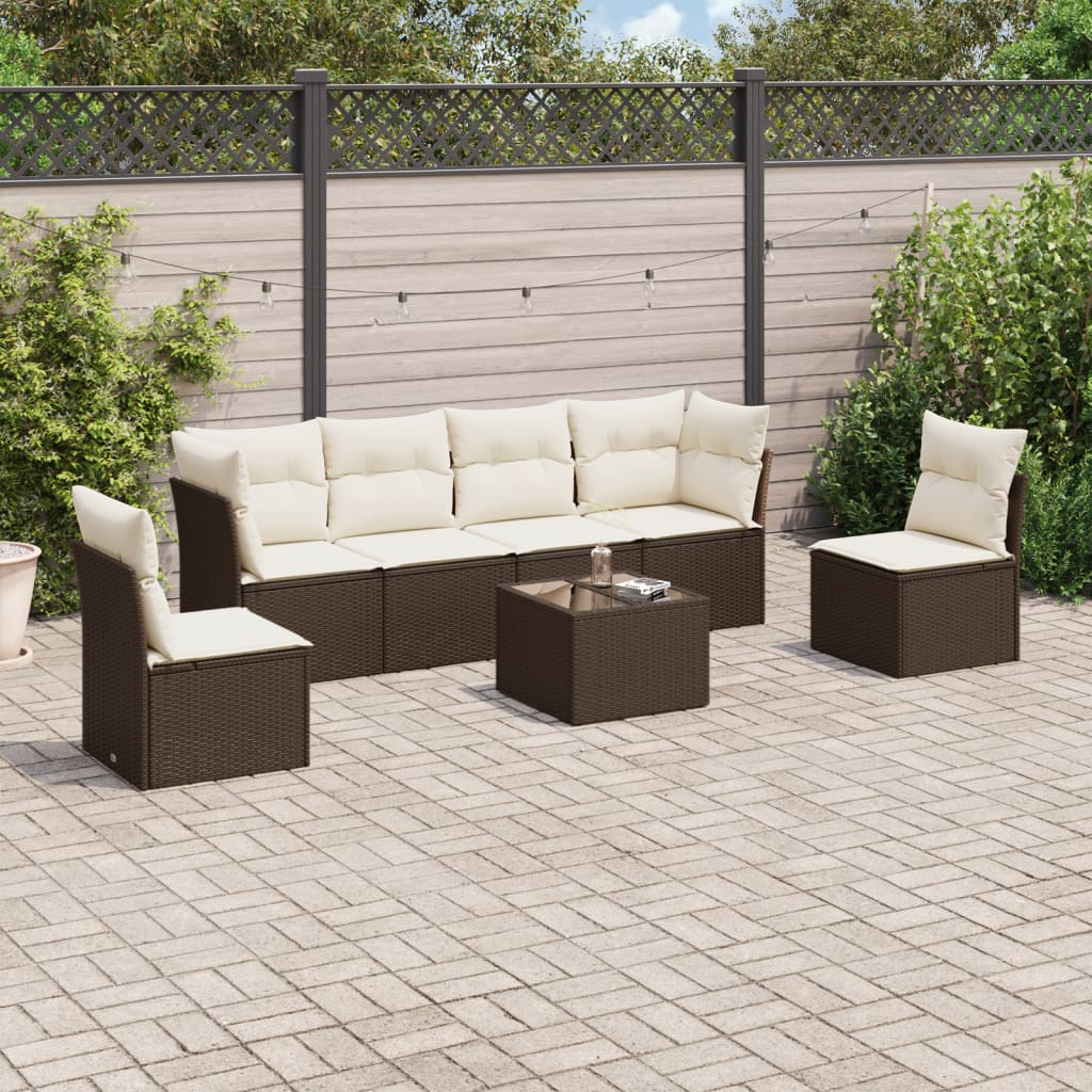 Set Divani Da Giardino 7 Pz Con Cuscini Marrone In Polyrattan