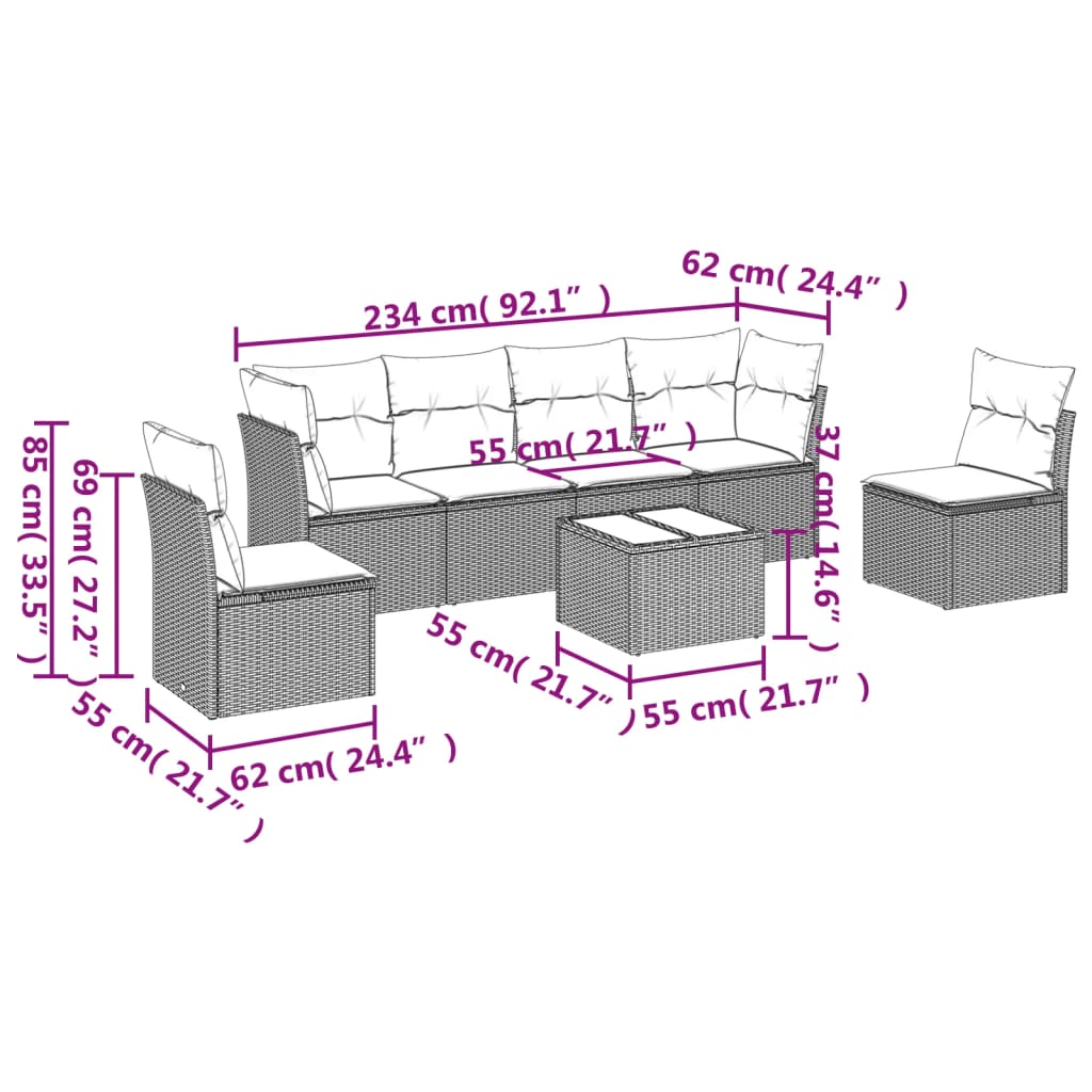 Set Divani Da Giardino 7 Pz Con Cuscini Marrone In Polyrattan - Image 3