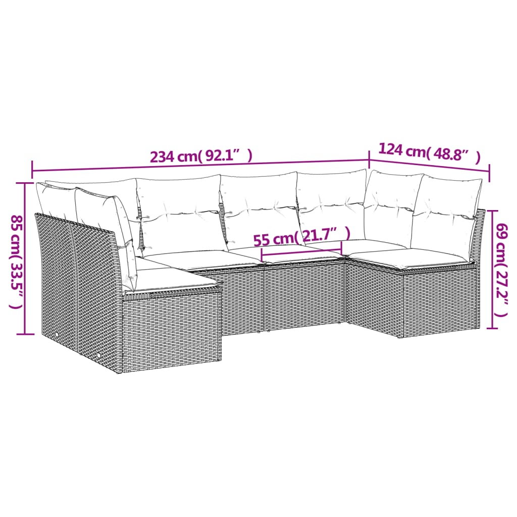 Set Divano Da Giardino 6 Pz Con Cuscini Nero In Polyrattan - Image 3