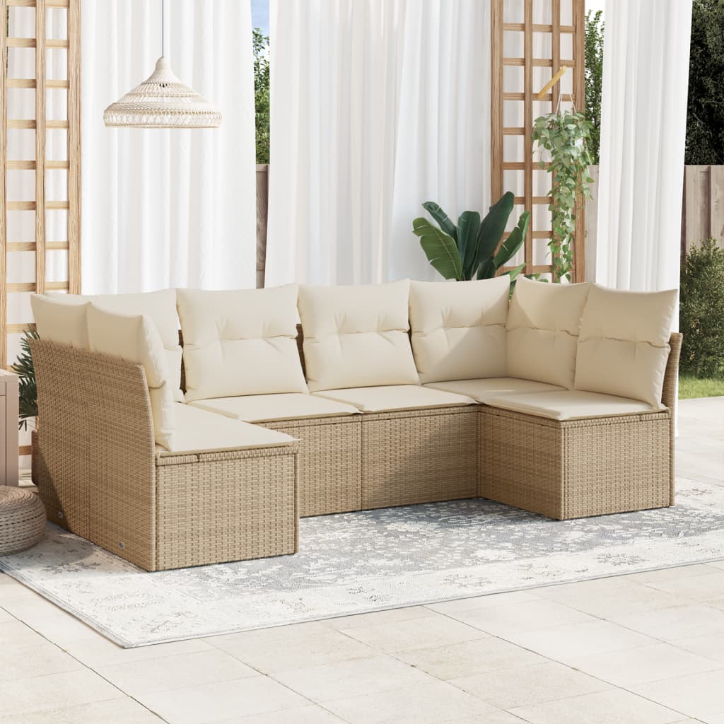 Set Divano Da Giardino 6 Pz Con Cuscini Beige In Polyrattan