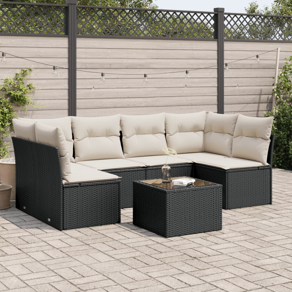Set Divani Da Giardino Con Cuscini 7pz Nero Polyrattan