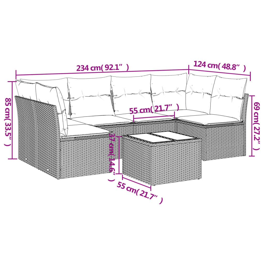Set Divani Da Giardino 7 Pz Con Cuscini Grigio In Polyrattan - Image 3