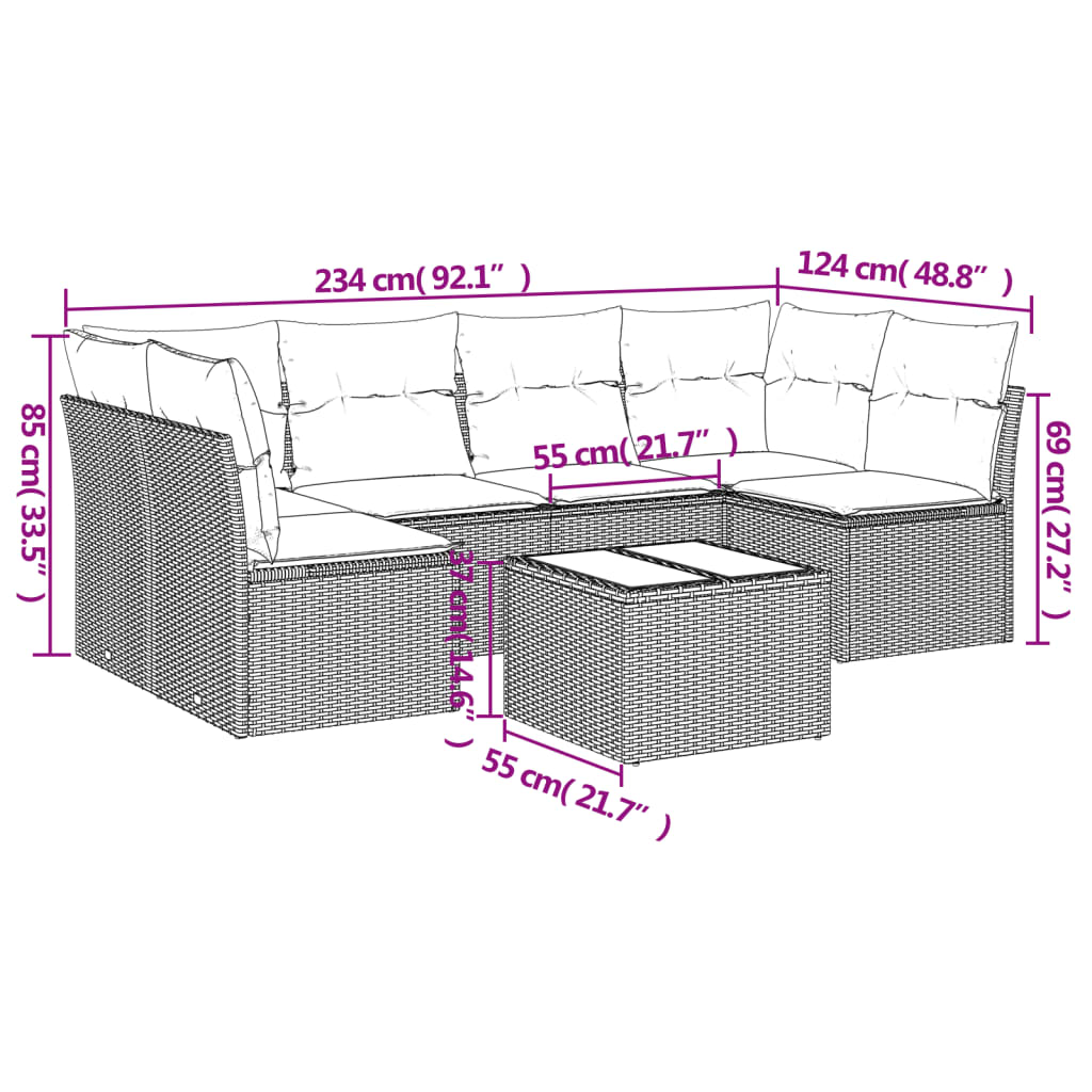 Set Divani Da Giardino 7 Pz Con Cuscini Marrone In Polyrattan - Image 3