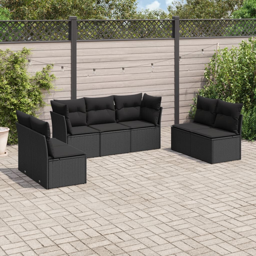 Set Divani Da Giardino Con Cuscini 7pz Nero Polyrattan