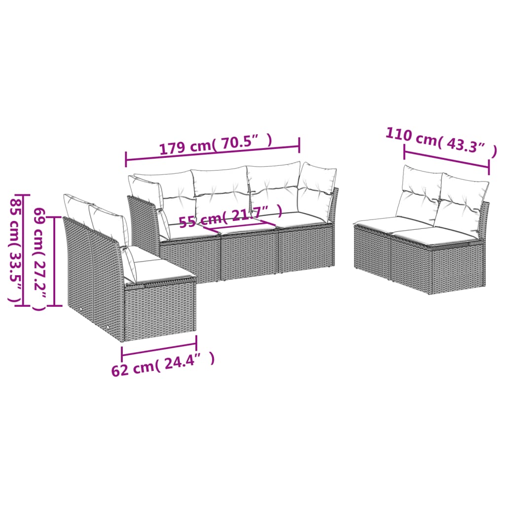 Set Divani Da Giardino Con Cuscini 7pz Nero Polyrattan - Image 3