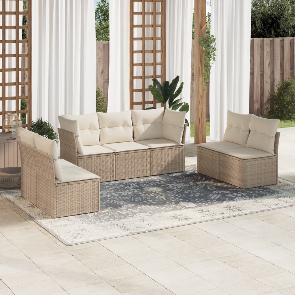 Set Divani Da Giardino 7 Pz Con Cuscini Beige In Polyrattan
