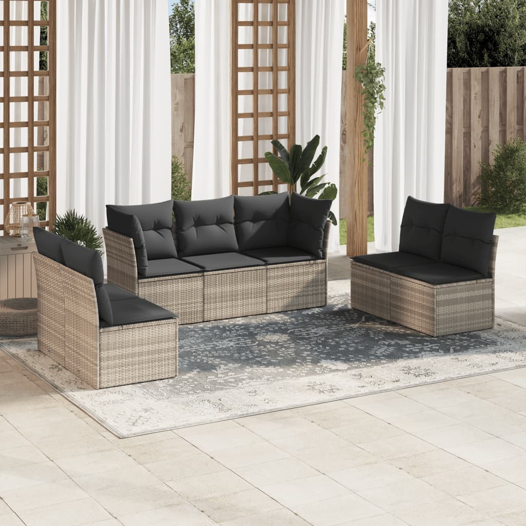 Set Divani Da Giardino 7pz Con Cuscini Grigio Chiaro Polyrattan