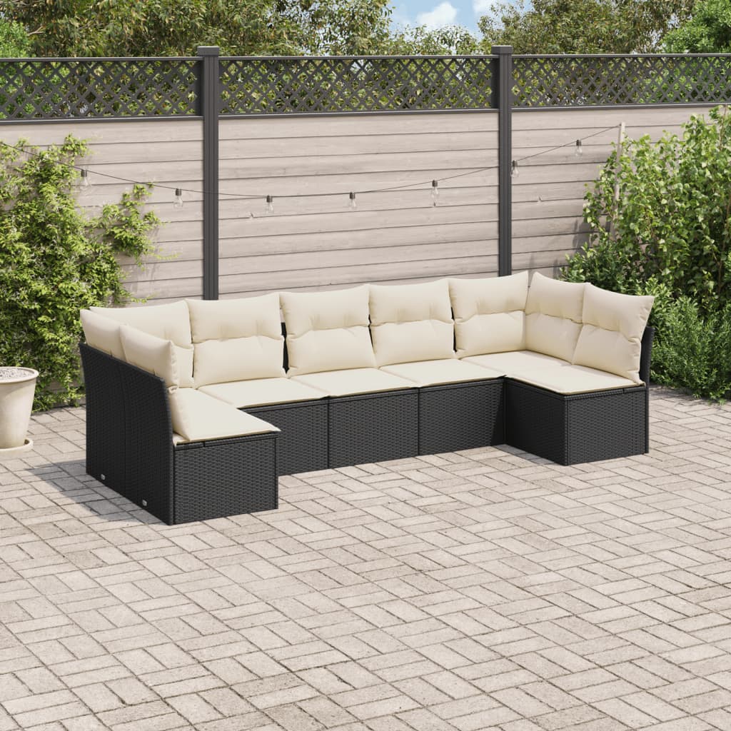 Set Divani Da Giardino Con Cuscini 7pz Nero Polyrattan
