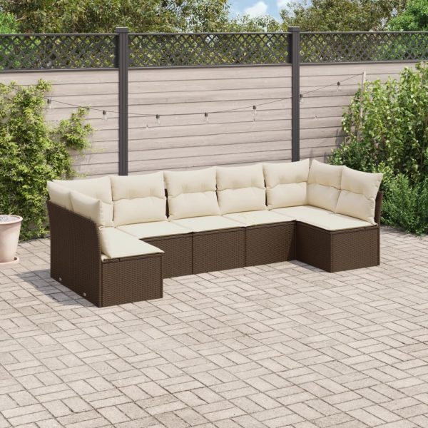 Set Divani Da Giardino 7 Pz Con Cuscini Marrone In Polyrattan