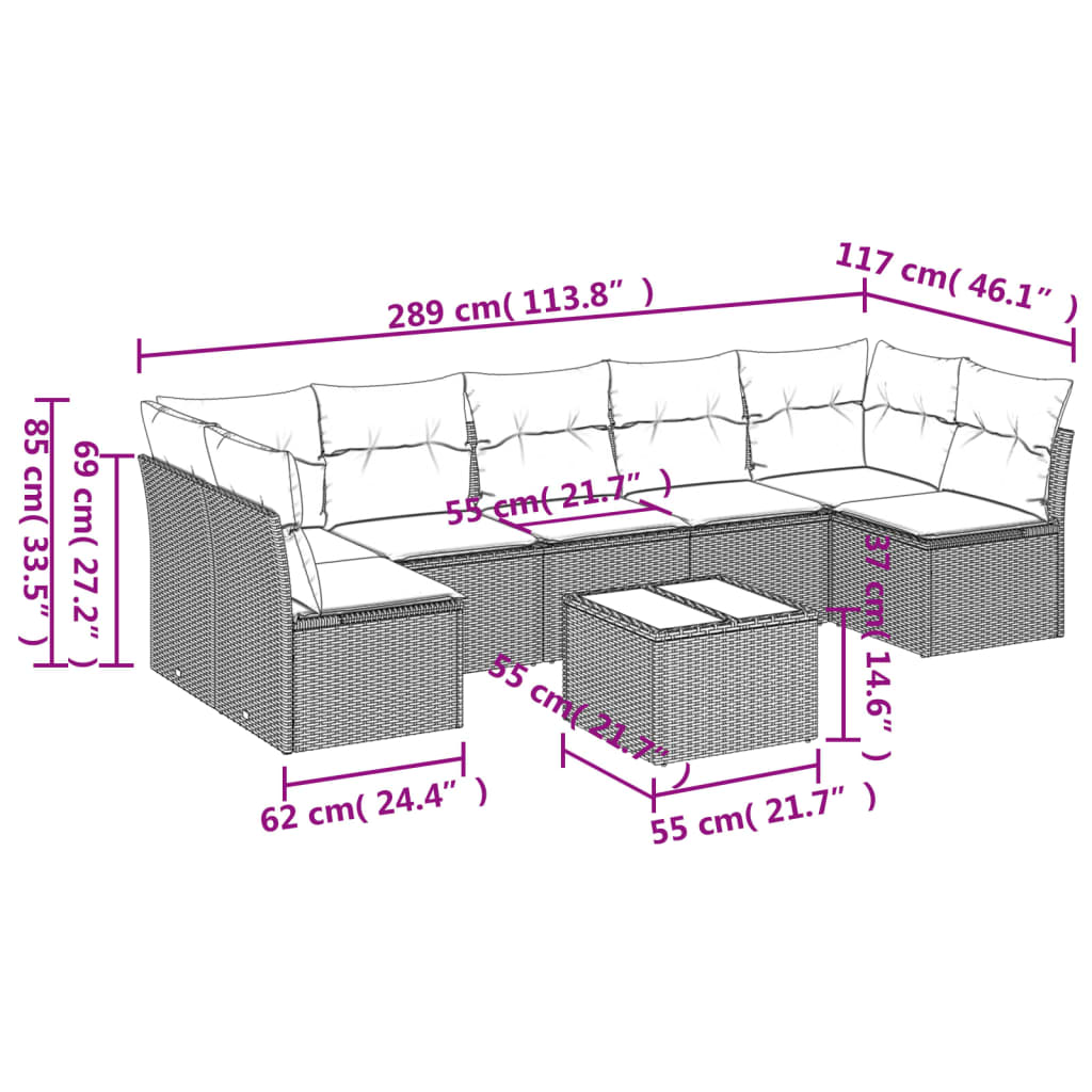 Set Divano Da Giardino 8 Pz Con Cuscini Grigio In Polyrattan - Image 3
