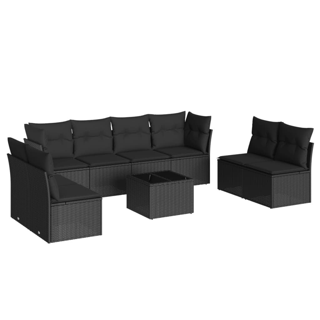 Set Divani Da Giardino 9 Pz Con Cuscini Nero In Polyrattan - Image 2