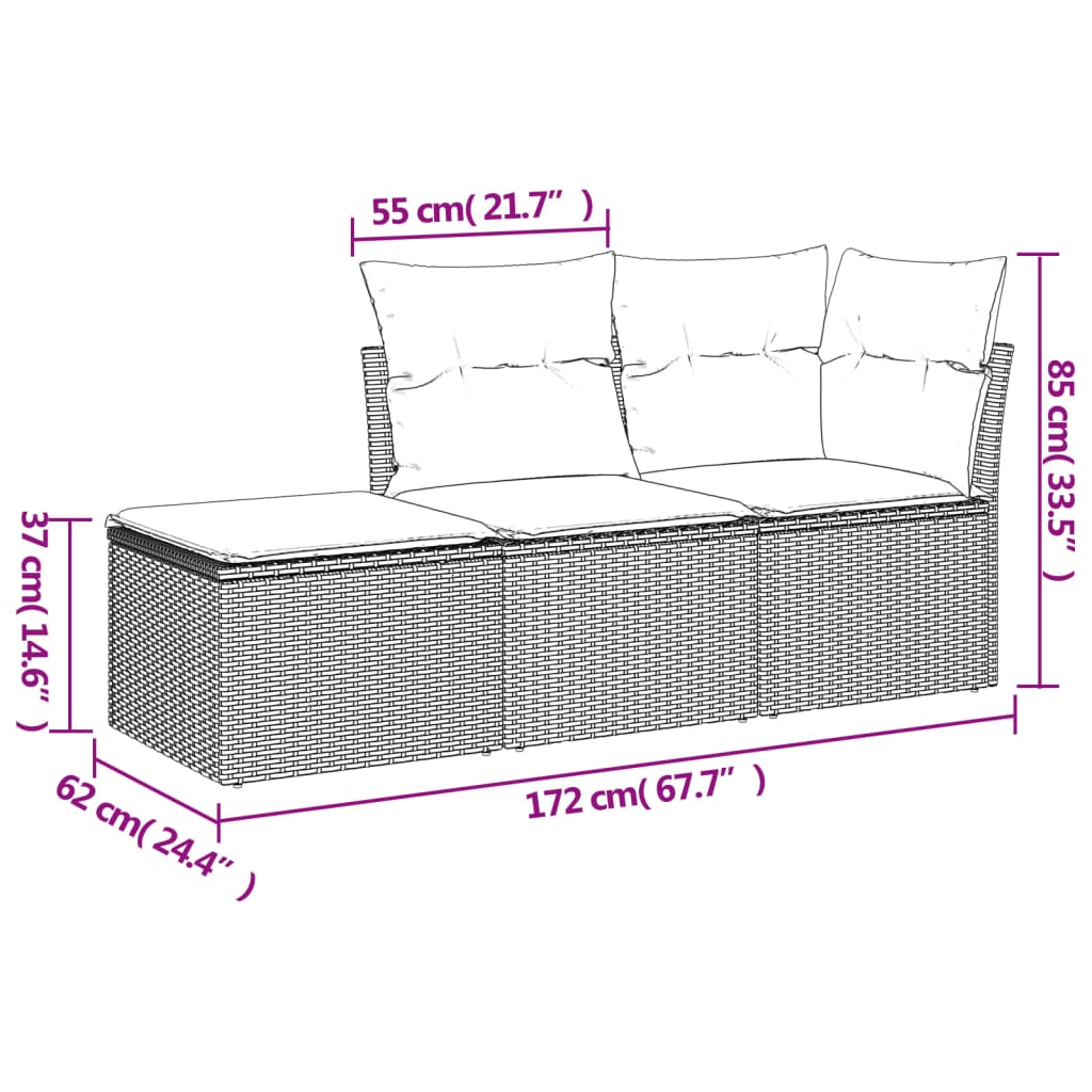 Set Divani Da Giardino 3 Pz Con Cuscini Grigio In Polyrattan - Image 3