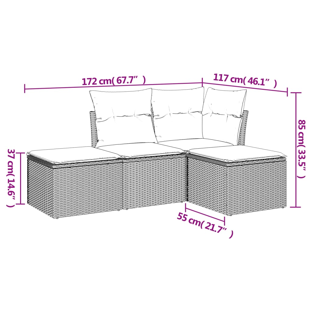 Set Divani Da Giardino 4 Pz Con Cuscini In Polyrattan Grigio - Image 3