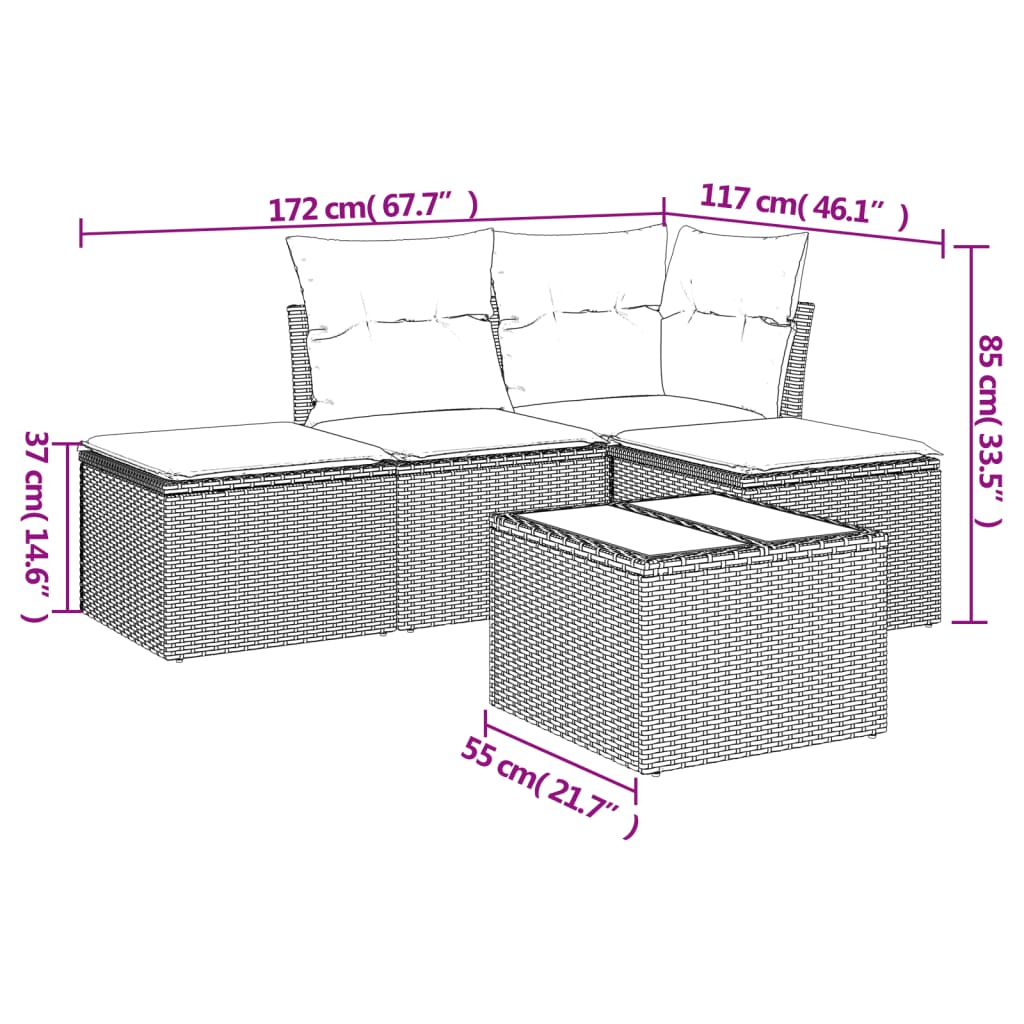 Set Divani Da Giardino 5 Pz Con Cuscini In Polyrattan Nero - Image 3