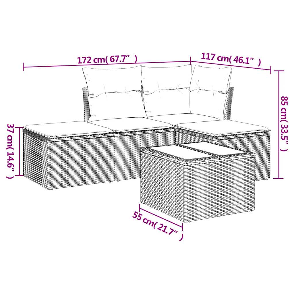 Set Divano Da Giardino 5pz Con Cuscini Grigio Chiaro Polyrattan - Image 3