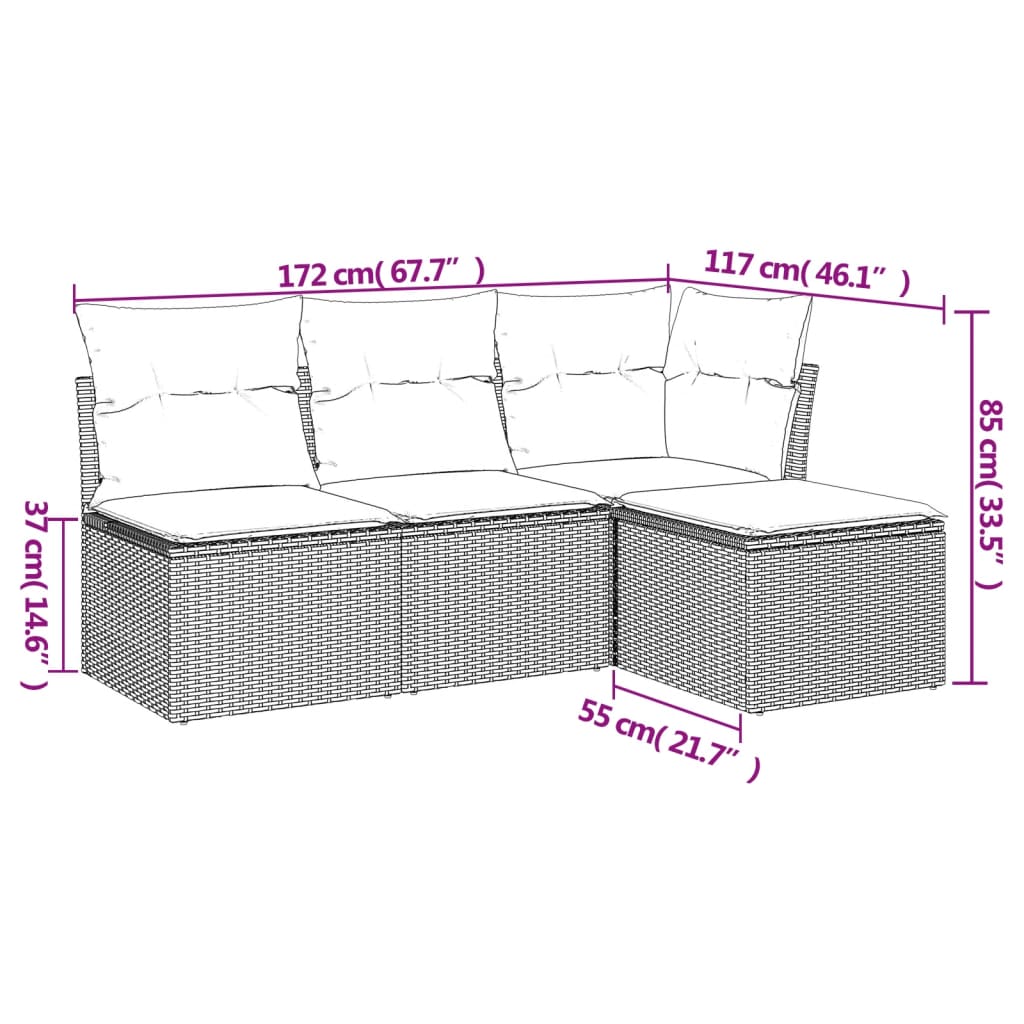 Set Divano Da Giardino 4 Pz Con Cuscini Beige In Polyrattan - Image 3