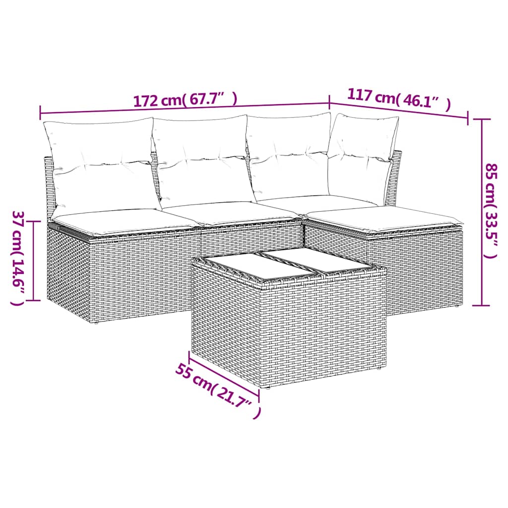 Set Divano Da Giardino 5pz Con Cuscini Grigio Chiaro Polyrattan - Image 3